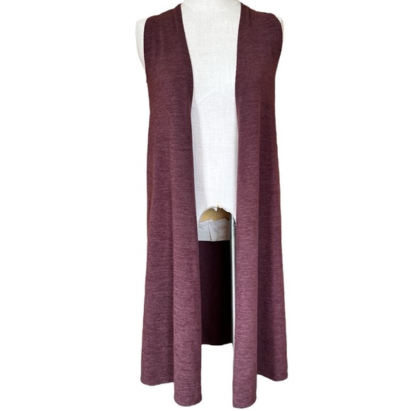 LuLaRoe XS Sleeveless Long Lightweight Cardigan Red Neutral Lagenlook Layering - Picture 2 of 7